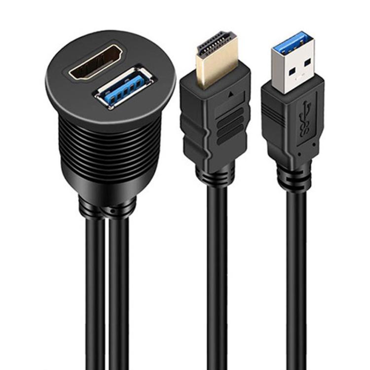 2m USB3.0+HDMI Car Waterproof Cable Motorcycle Boat Dashboard Extension Wire, 2m USB3.0+HDMI