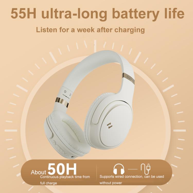 Havit H630BT Foldable Wireless Bluetooth Headset Music and Gaming Headset (Cream-color)