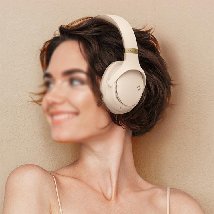 Havit H630BT Foldable Wireless Bluetooth Headset Music and Gaming Headset (Cream-color)