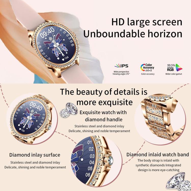 Bluetooth Calling AI Voice Assistant Life Waterproof Sports Smartwatch, Black Silicone Strap, Gold Pink Silicone Strap, Silver Gray Silicone Strap, Gold Rough Steel Strap+Pink Silicone Strap, Silver Rough Steel Strap+Gray Silicone Strap...