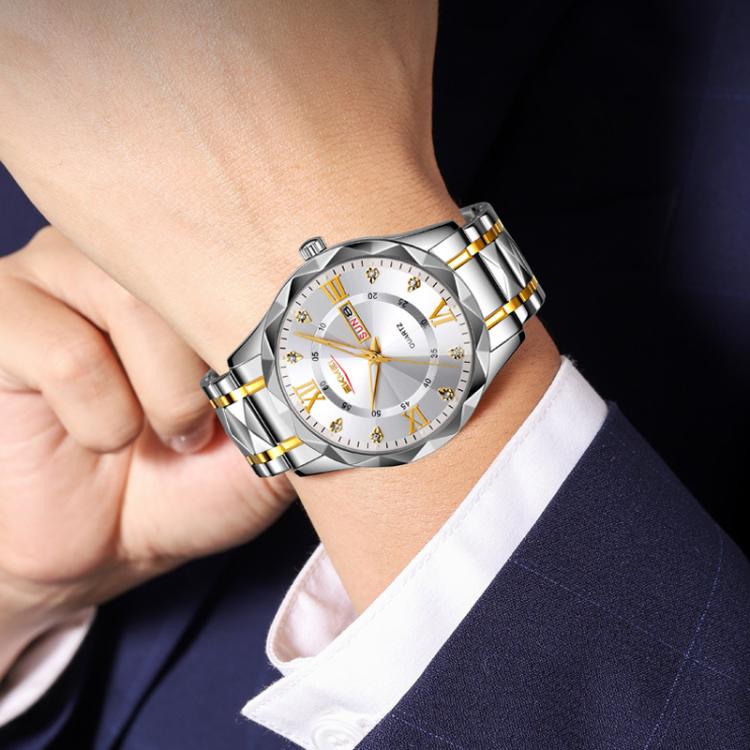 SKMEI Business Casual Watches Diamond Case Luminous Waterproof Quartz Watch, Men Silver Gold Strap Silver Dial, Men Silver Gold Strap Green Dial, Men Silver Gold Strap Black Dial, Men Silver Case Silver Dial, Men Silver Case Gray Dial...