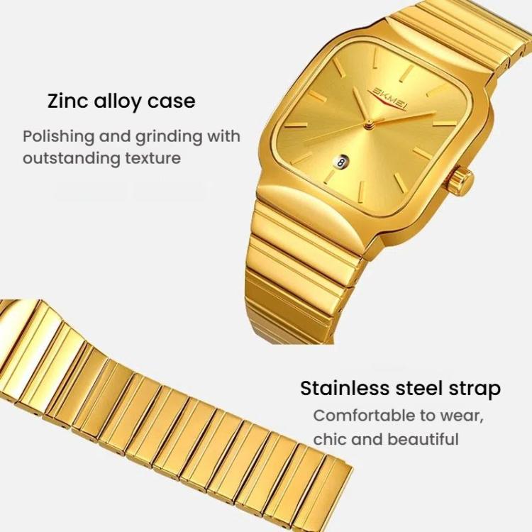 SKMEI 9361 Steel Strap Textured Dial Watch Business Casual Square Quartz Watch, Gold Case Gold Dial, Gold Case Gray Dial, Silver Gold Case Silver Dial, Silver Gold Case Blue Dial, Silver Gold Case Black Dial, Silver Case Silver Dial, Silver Case Gray D...