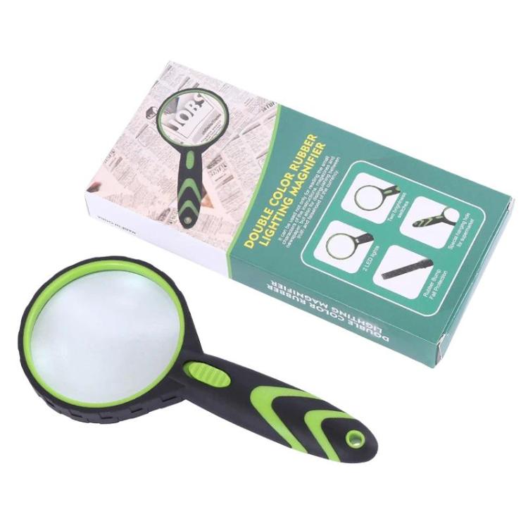 10X 75mm 2LEDs Shockproof Handheld Magnifying Glass For Reading Identification