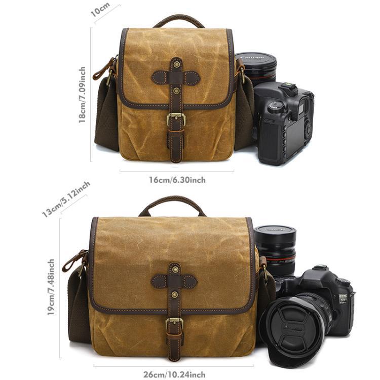 Waxed Canvas Camera Messenger Bag with Adjustable Dividers for DSLR Photography and Travel, L Dusty Yellow, L Army Green, L Deep Gray, S Army Green, S Dusty Yellow, S Deep Gray