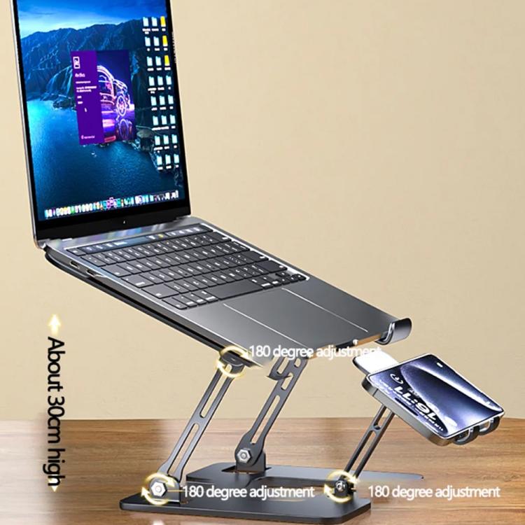 2-in-1 Foldable Laptop Tablet Stand Riser with Phone Holder, Fan Type Black