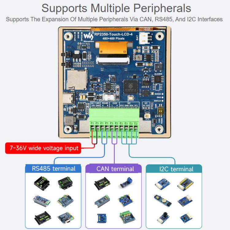 WAVESHARE RP2350 High-Performance Development Board 480 X 480 Resolution, Without Touch Screen