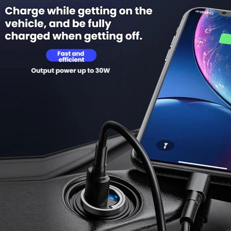 Mini Car Charger With Single Type-C Pull Ring For Cars Motorcycles, PD30W
