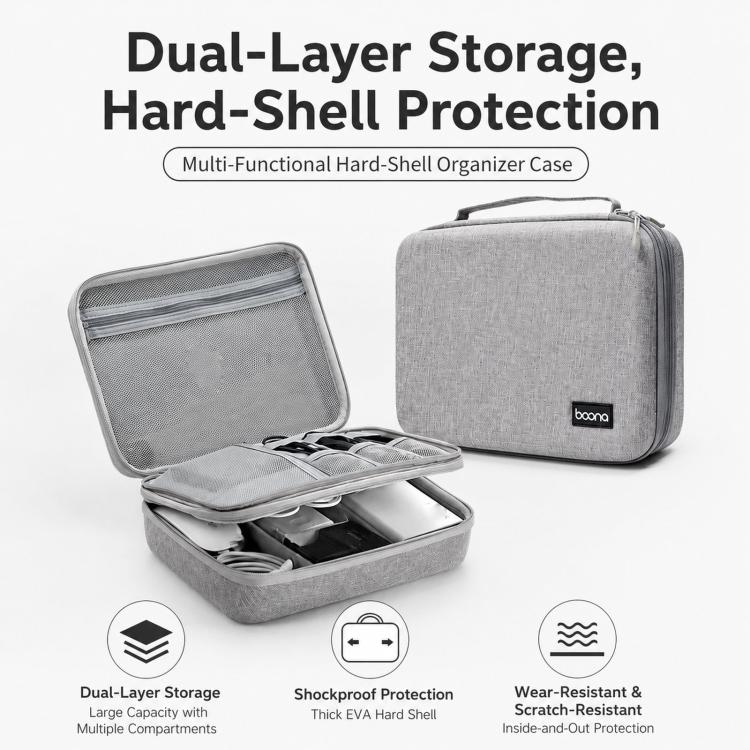 Baona BN-F029 Hard EVA Electronic Organizer Travel Case Double Layer Tech Bag