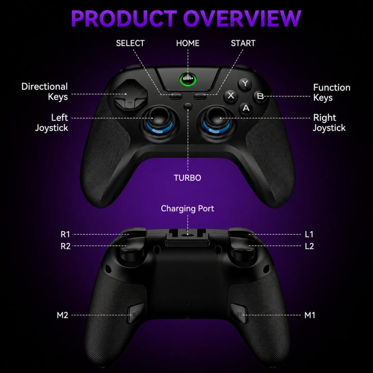 BSP G3 Tri-Mode Game Controller With Carbon Joysticks Macro Keys For PC / Switch / PS4 / iOS & Android, With Stand White, With Stand Black, With Stand Pink, With Stand Purple, With Receiver White, With Receiver Black, With Receiver Pink                ...