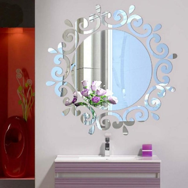 Flower Vine Dressing Up Mirror Art Vinyl Mural Decor Ceiling Wall Sticker, Flower Vine Sticker(Silver), Flower Vine Sticker(Gold)