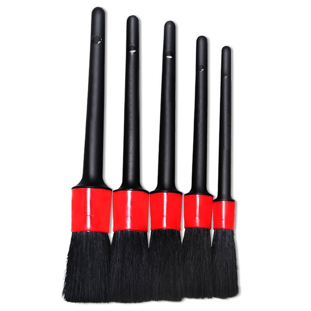 5 Pcs Car Detailing Brush Cleaning Natural Boar Hair Brushes Auto Detail Tools Products Wheels Dashboard, 5 in 1 White, 5 in 1 Random Color Delivery, 5 in 1 Black