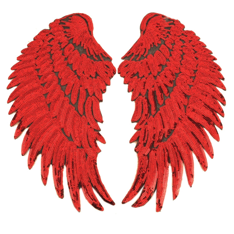 A Pair Sequin Feather Wing Shape Clothing Patch Sticker DIY Clothing Accessories, Small 20.5 x 10cm Gold, Large 33.5 x 32cm Gold, Small 20.5 x 10cm Silver, Large 33.5 x 32cm Silver, Small 20.5 x 10cm Black, Large 33.5 x 32cm Black, Small 20.5 x 10cm Re...