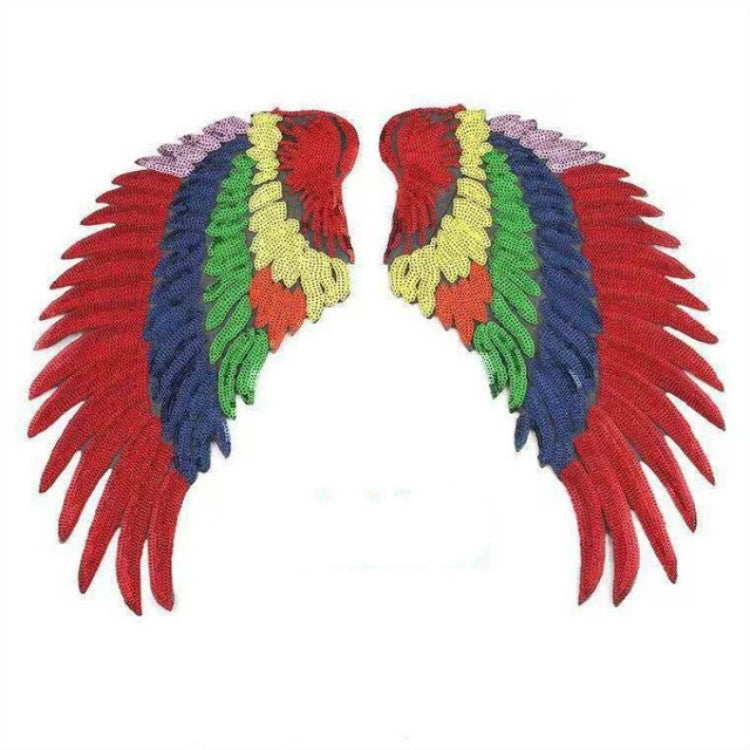 A Pair Sequin Feather Wing Shape Clothing Patch Sticker DIY Clothing Accessories, Small 20.5 x 10cm Gold, Large 33.5 x 32cm Gold, Small 20.5 x 10cm Silver, Large 33.5 x 32cm Silver, Small 20.5 x 10cm Black, Large 33.5 x 32cm Black, Small 20.5 x 10cm Re...