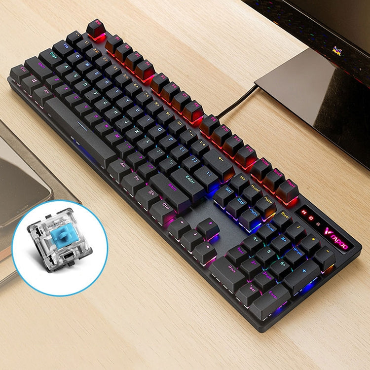Rapoo V500 PRO Mixed Light 104 Keys Desktop Laptop Computer Game Esports Office Home Typing Wired Mechanical Keyboard, Black Shaft, Green Shaft, Tea Shaft, Red Shaft