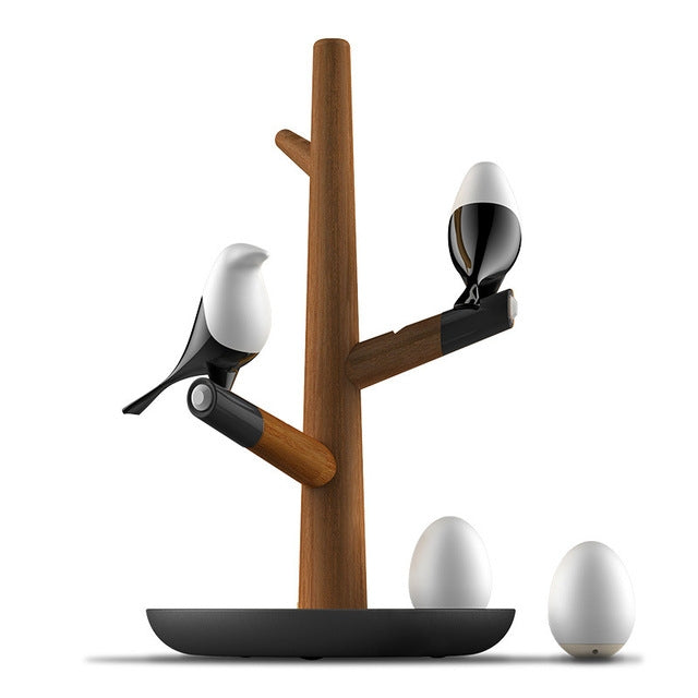 Lucky Bird LED Night Table Lamp Wood Base Intelligent Motion Sensor Living Room Bedroom Desk Light, 2 Birds 1 Egg, 2 Birds 2 Eggs