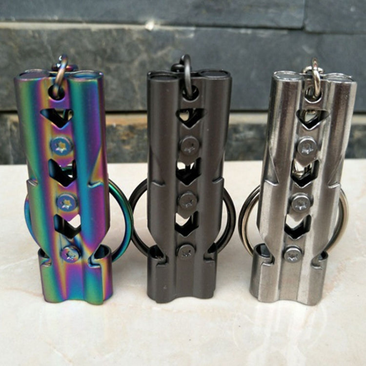 Outdoor High-decibel Stainless Steel Self-protection Double Tube Survival Whistle with Key Ring, Whistle (Silver), Whistle (titanium)