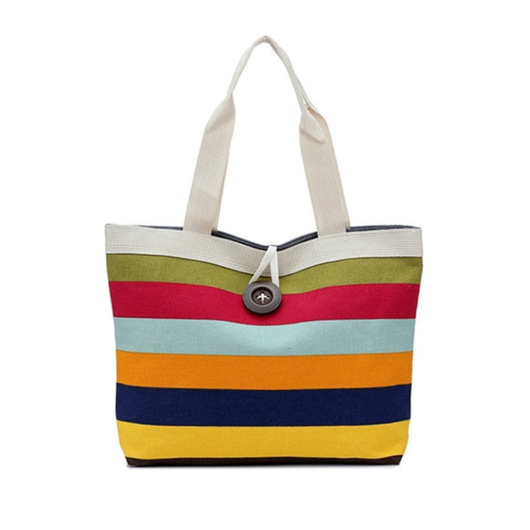 Color Canvas Stripe Contrast Color Shoulder Bag Large Capacity Handbag Green Shopping Bag