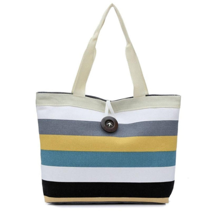 Color Canvas Stripe Contrast Color Shoulder Bag Large Capacity Handbag Green Shopping Bag