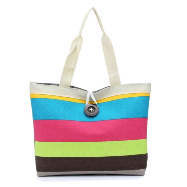 Color Canvas Stripe Contrast Color Shoulder Bag Large Capacity Handbag Green Shopping Bag