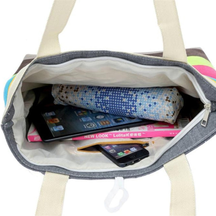 Color Canvas Stripe Contrast Color Shoulder Bag Large Capacity Handbag Green Shopping Bag