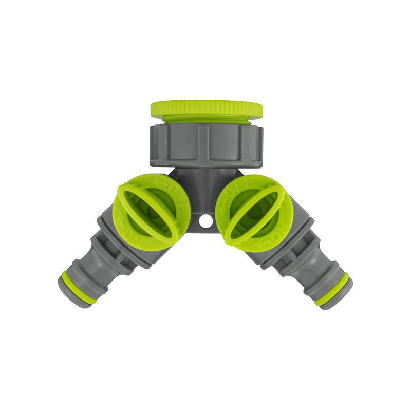 Wall Flange Kit 25mm MDPE + Brass Bib Tap + Lime Two Way Tap Splitter