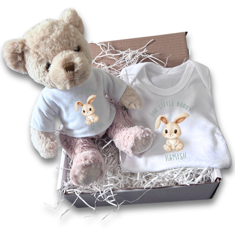 Personalised Our Little Bunny Gift Hamper Baby Gift Box - Teddy & Vest