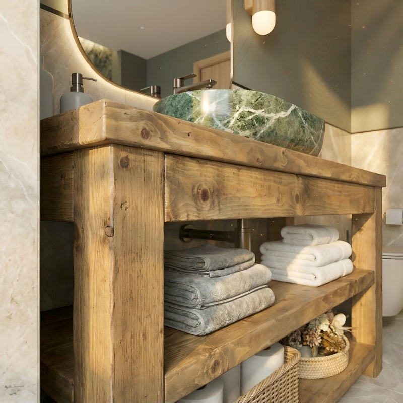 TERO Solid Wood Bathroom Vanity With Shelf