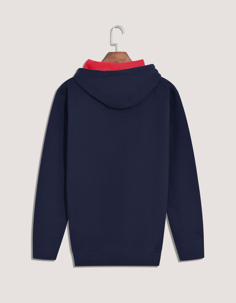 Navy and Red Fleece Pullover Hoodie