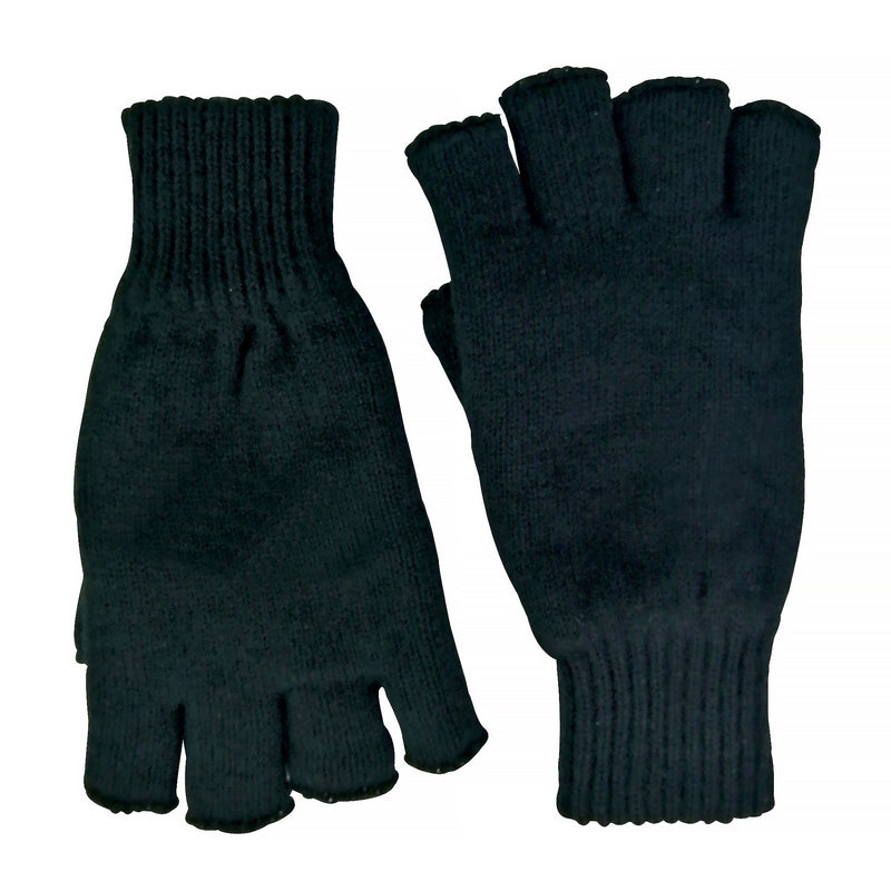 Mens 3M Thinsulate Thermal Insulated Black Fingerless Gloves