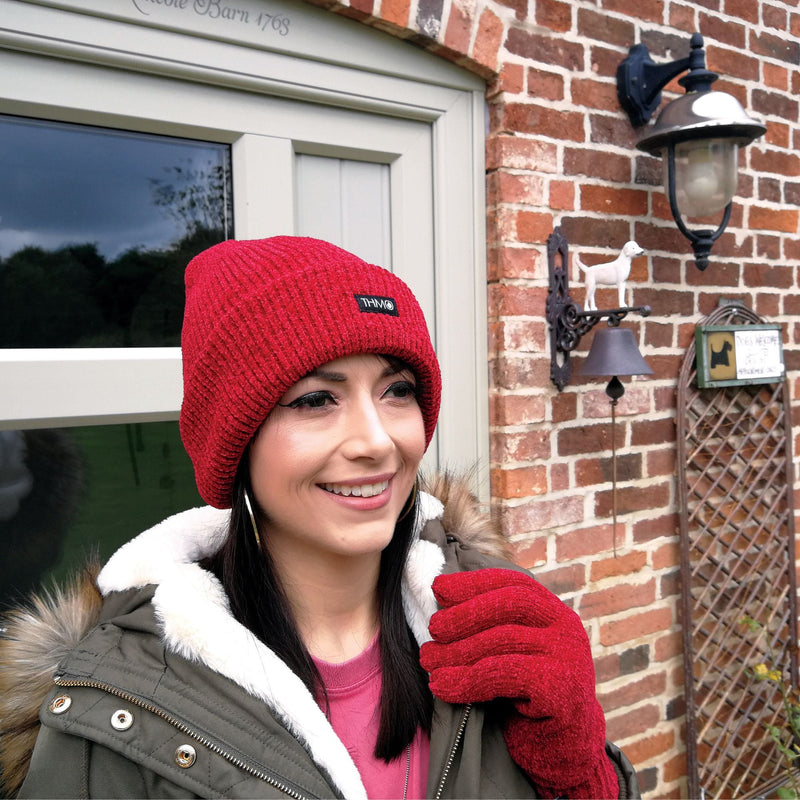 Ladies Thermal 40g 3M Insulation Fleece Lined Chenille Beanie Hat