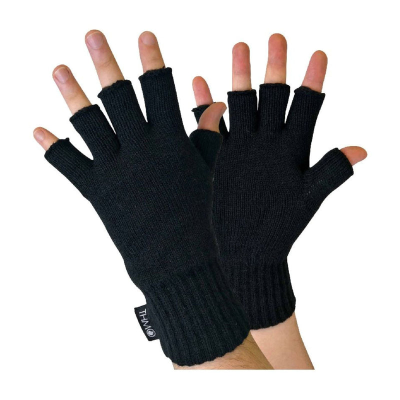 Mens Black 3M Thinsulate Insulation Lined Fingerless Gloves