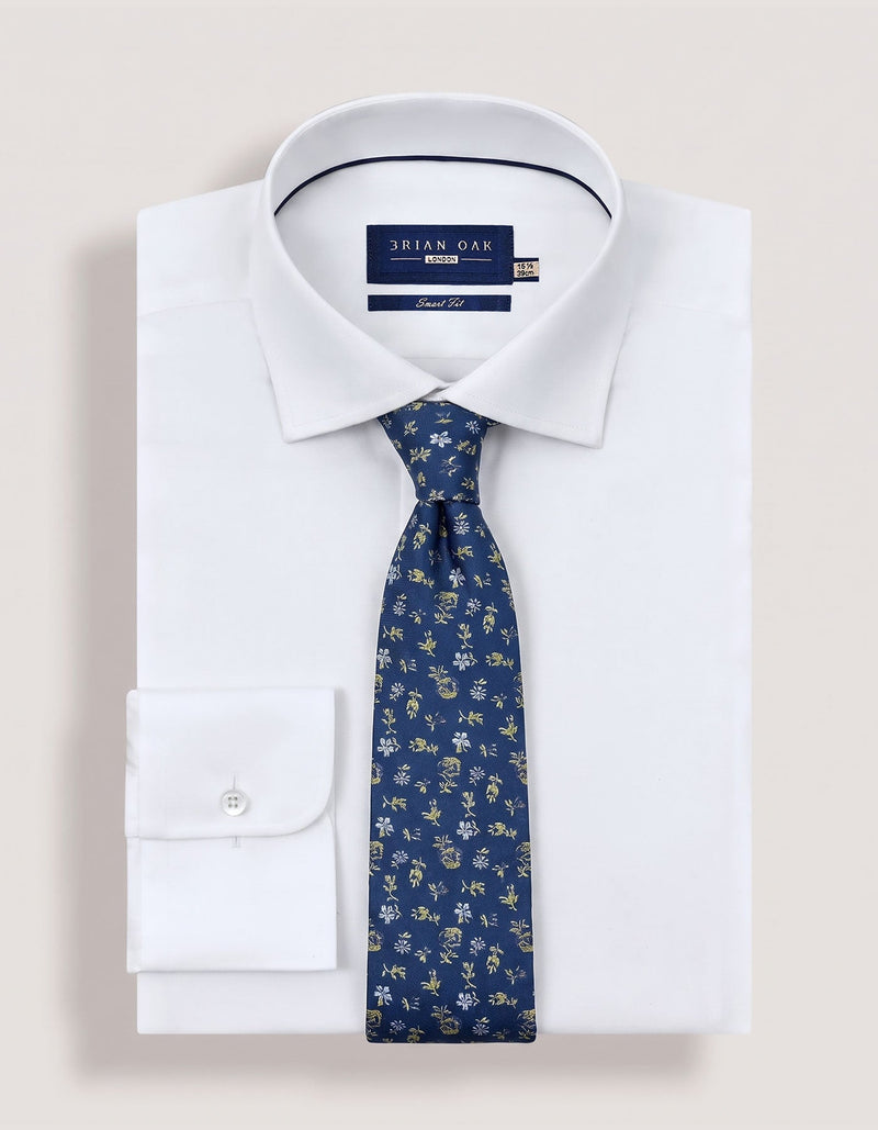Navy and Golden Yellow Floral Silk Tie
