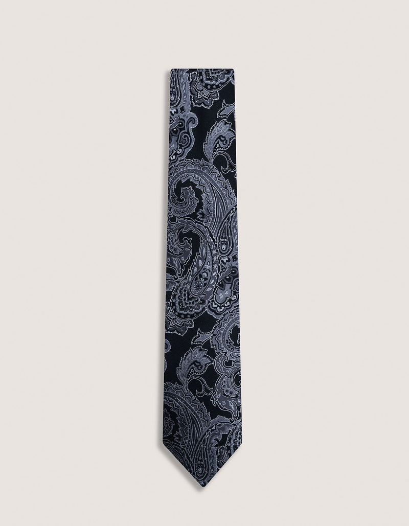 Smoke Grey Paisley Silk Tie