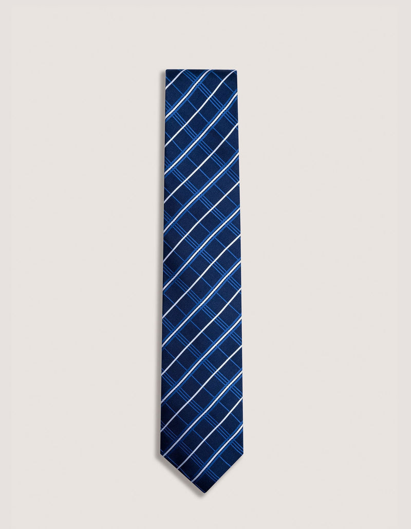 Navy Blue Check Silk Tie