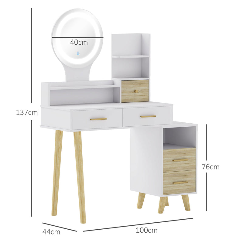 HOMCOM Dressing Table with Mirror, Vanity Table with LED Lights, White