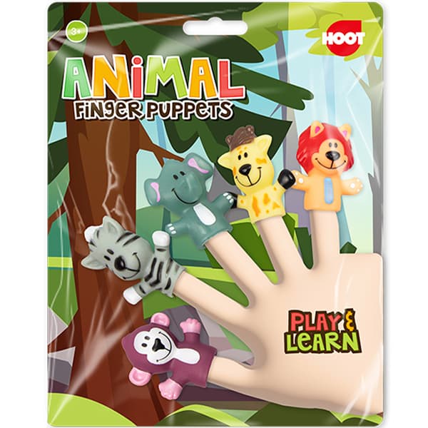 Children's Pack of 5 Wild Animal Finger Puppets for Ages 3 and Up