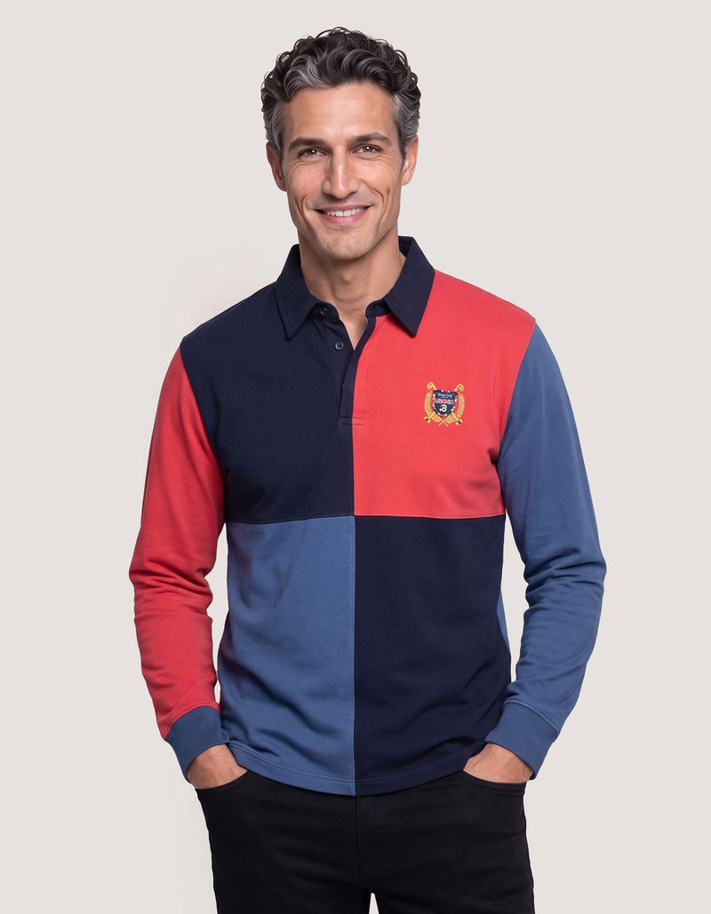 Navy and Red Colour Block Rugby Shirt