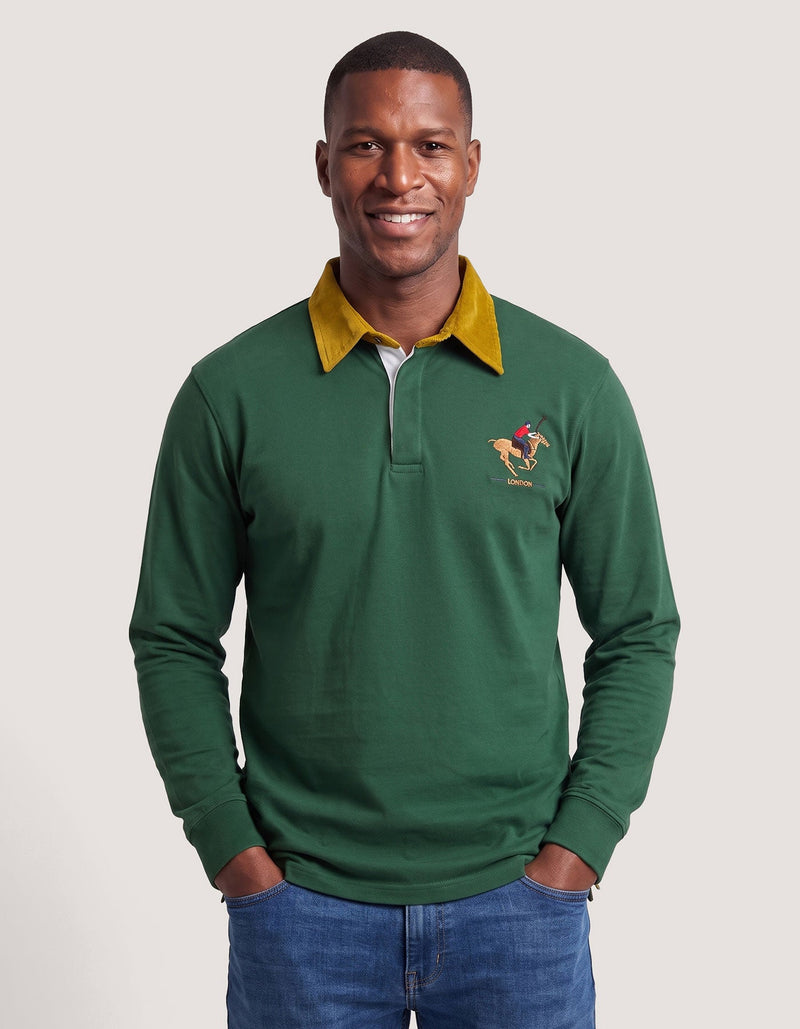 British Green Corduroy Collar Rugby Shirt