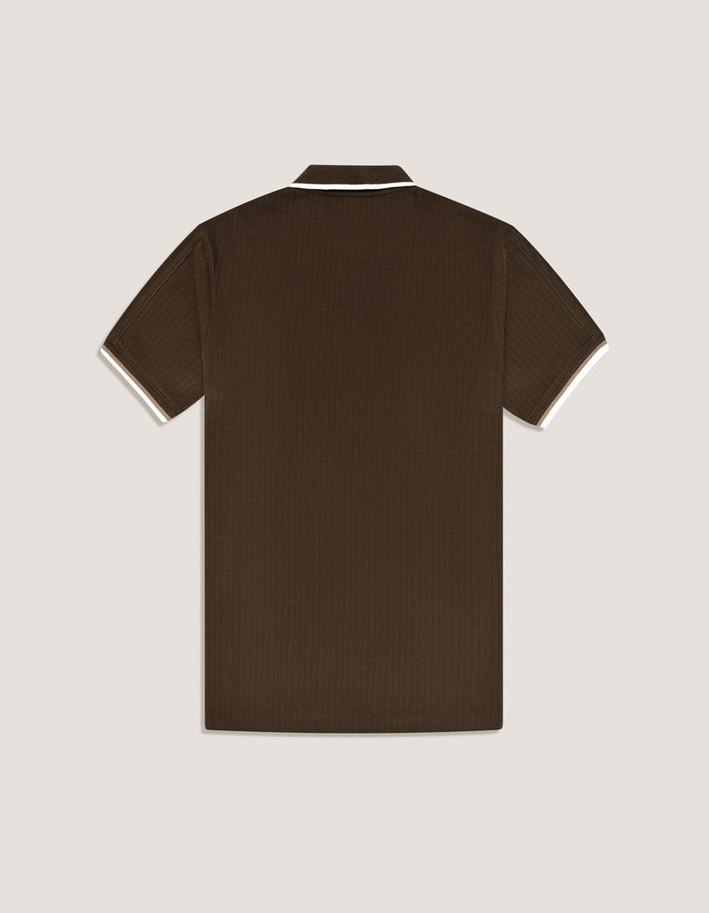 Brown Ribbed Cotton Polo Shirt