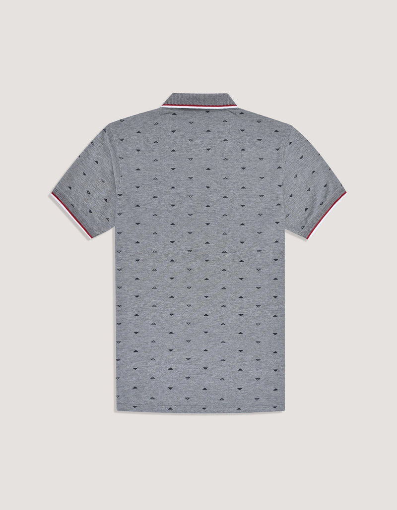 Navy Printed Cotton Polo Shirt