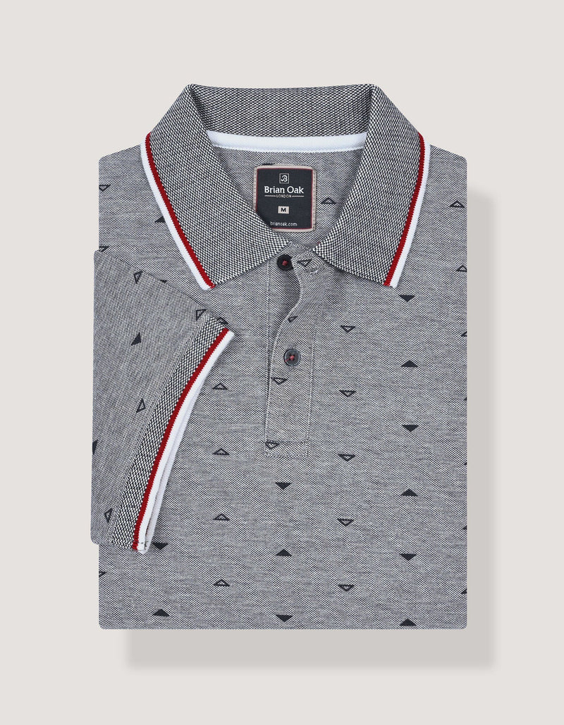 Navy Printed Cotton Polo Shirt