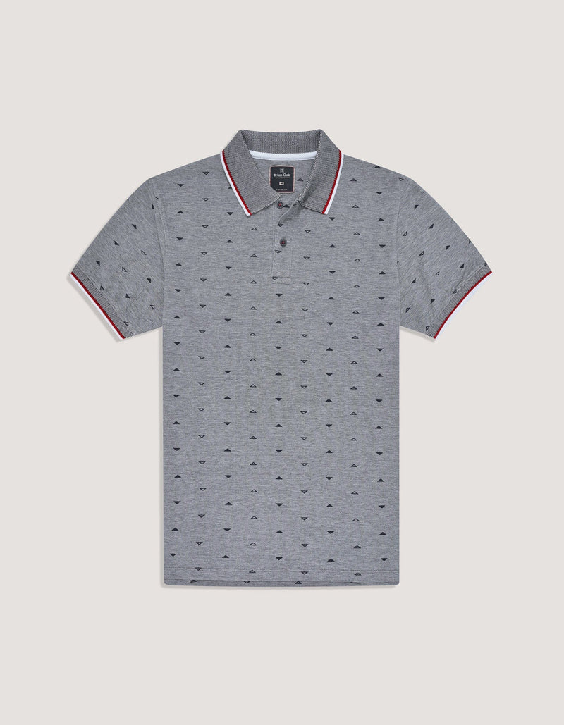 Navy Printed Cotton Polo Shirt