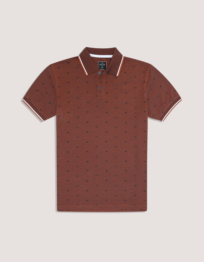 Rust Printed Cotton Polo Shirt