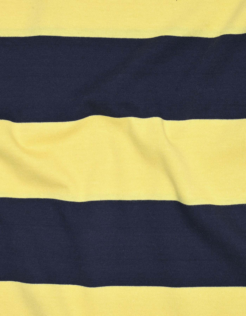 Yellow Striped Contrast Collar Cotton Polo Shirt