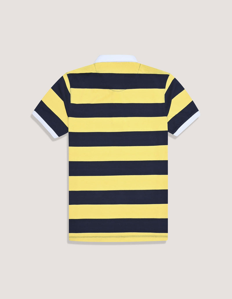 Yellow Striped Contrast Collar Cotton Polo Shirt