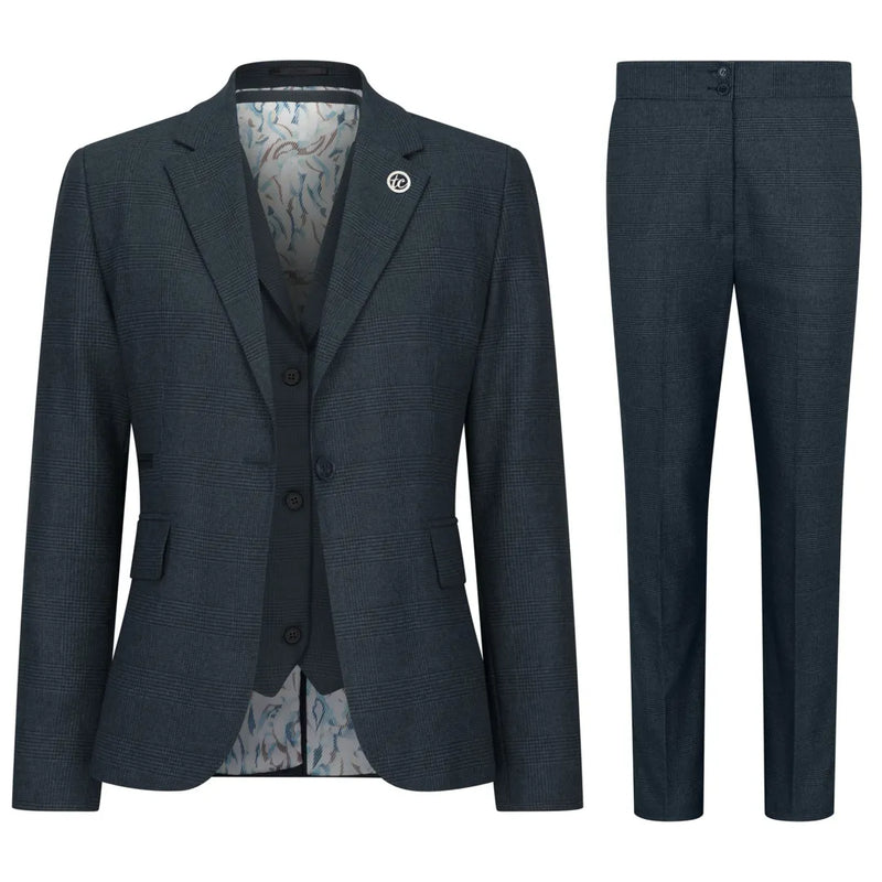 TPW53 - Women's Green 3 Piece Prince Of Wales Check Suit