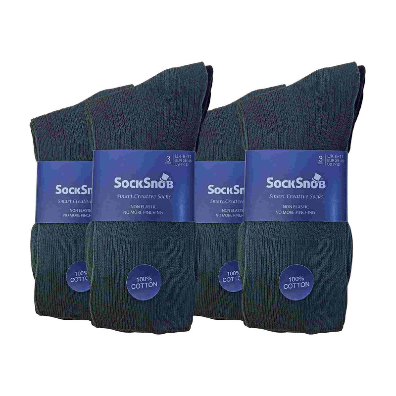 Mens Thin Soft 100% Cotton Non Elastic Dress Socks (Multipack Options)