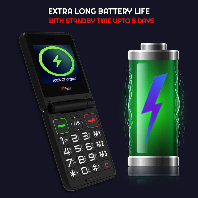 TTfone TT660 Flip Big Button Mobile with EE SIM, USB C Dock Charger