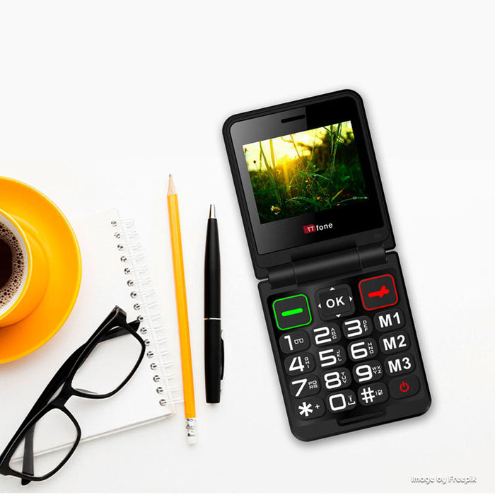 TTfone TT660 Flip Big Button Mobile with EE SIM, USB C Dock Charger