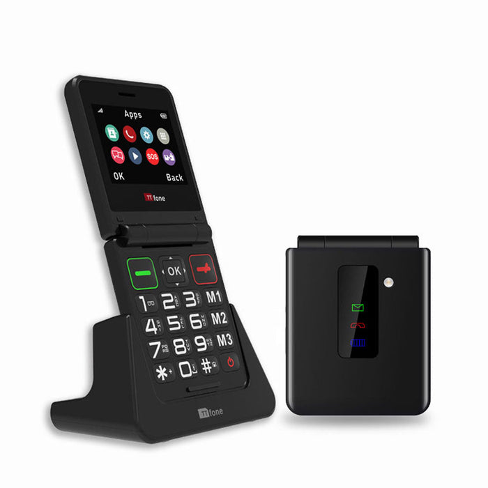 TTfone TT660 Flip Big Button Mobile with O2 SIM, USB C Dock Charger